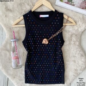 Playera Claudia con cristales Negra