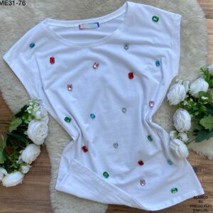 Playera Paola cristales blanca